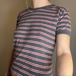 Red white and grey striped tee